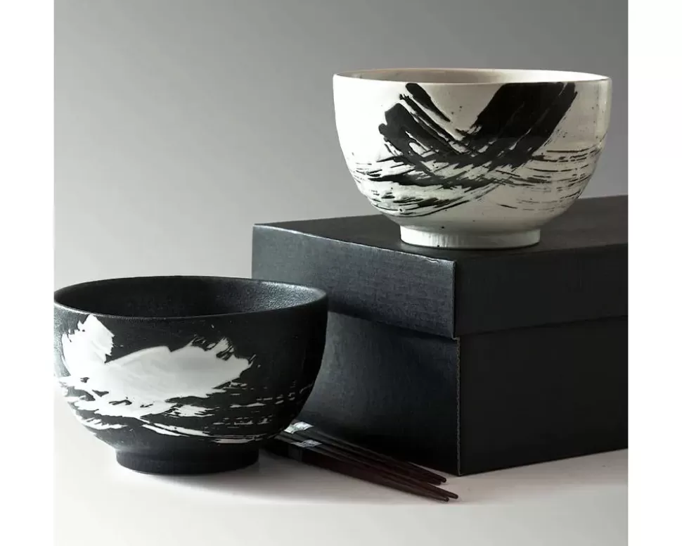 MIYA Company Bowl Sets^Black & White Brush Stroke 5" Bowl For Two Set